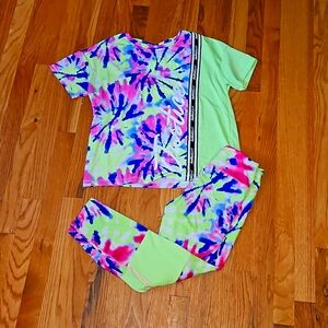 Girls Justice Sport outfit. Neon yellow and tie-dye